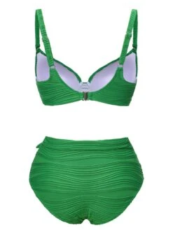 Green 1960s Pleated Solid Swimsuit -Retro Pulse Shop SCXL000592 1 3