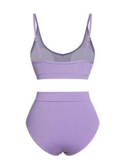 Purple 1950s Spaghetti Straps Solid Swimsuit -Retro Pulse Shop SCXL000601 3