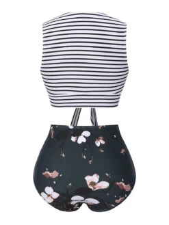 1970s Striped Waist Tie Floral Swimsuit -Retro Pulse Shop SCXL000605 2