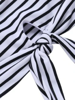 1970s Striped Waist Tie Floral Swimsuit -Retro Pulse Shop SCXL000605 4