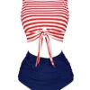 Red & Blue 1970s Striped Waist Tie Patchwork Swimsuit -Retro Pulse Shop SCXL000606 R 1