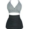 Black 1970s Plaid Wrinkle Bottom Swimsuit -Retro Pulse Shop SCXL000607 B 1