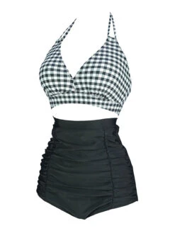 Black 1970s Plaid Wrinkle Bottom Swimsuit -Retro Pulse Shop SCXL000607 B 2
