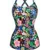 1950s Hippie Floral Strap One-Piece Swimsuit 2 1950s Hippie Floral Strap One-Piece Swimsuit -Retro Pulse Shop SCXL000610 1