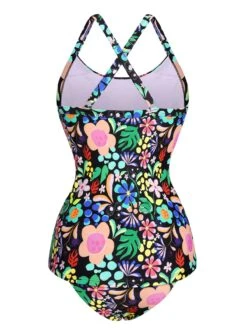 1950s Hippie Floral Strap One-Piece Swimsuit -Retro Pulse Shop SCXL000610 3