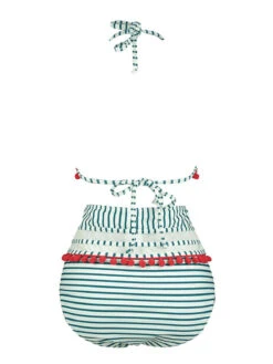 1970s Fur Ball Pendant Tassel Striped Swimsuit -Retro Pulse Shop SCXL000614 G 3