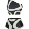 Black 1950s Geometric One-Shoulder Swimsuit -Retro Pulse Shop SCXL000617 1