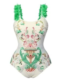 Multicolor 1950s 3D-Flowers Spaghetti Straps Swimsuit -Retro Pulse Shop SCXL000624 11