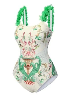 Multicolor 1950s 3D-Flowers Spaghetti Straps Swimsuit -Retro Pulse Shop SCXL000624 12