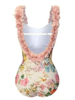 Multicolor 1950s 3D-Flowers Spaghetti Straps Swimsuit -Retro Pulse Shop SCXL000624 3