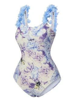 Multicolor 1950s 3D-Flowers Spaghetti Straps Swimsuit -Retro Pulse Shop SCXL000624 7