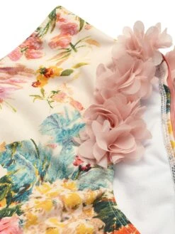 Pink 1950s 3D Lace Floral One-Shoulder Swimsuit -Retro Pulse Shop SCXL000625 4