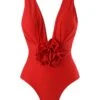 Red 1960s Solid 3D Flower Backless Swimsuit -Retro Pulse Shop SCXL000636 1