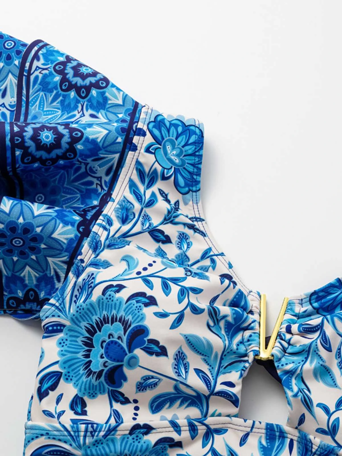 2PCS Blue 1950s One-Shoulder Print Swimsuit & Cover-Up 6 2PCS Blue 1950s One-Shoulder Print Swimsuit & Cover-Up - Image 4