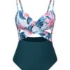 Lake Green 1930s Spaghetti Strap Floral Swimsuit