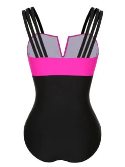 Black & Rose Red 1960s Color Block Swimsuit -Retro Pulse Shop SCXL000657 1 3