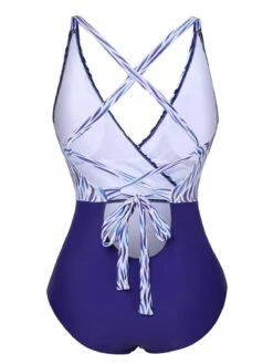 Blue 1930s Strap Stripes Patchwork One-Piece Swimsuit -Retro Pulse Shop SCXL000659 1 3 compressed