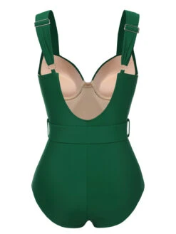 Green 1930s Solid Belt Backless Swimsuit -Retro Pulse Shop SCXL000661 3