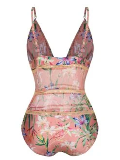 Pink 1960s Spaghetti Strap Floral One-Piece Swimsuit -Retro Pulse Shop SCXL000663 3 compressed
