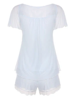 2PCS Light Blue 1940s Knot Lace Sleepwear 10 2PCS Light Blue 1940s Knot Lace Sleepwear -Retro Pulse Shop SCY000227 2