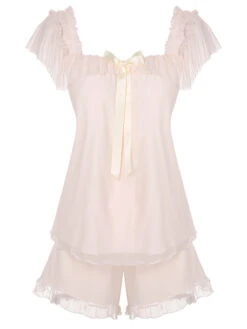 Pink 1950s Square Collar Ribbon Pajamas