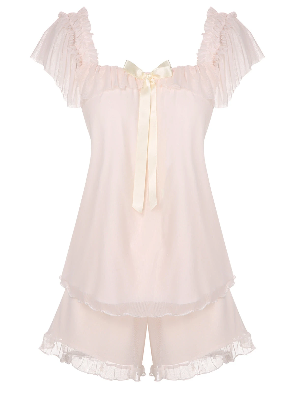 Pink 1950s Square Collar Ribbon Pajamas 3 Pink 1950s Square Collar Ribbon Pajamas