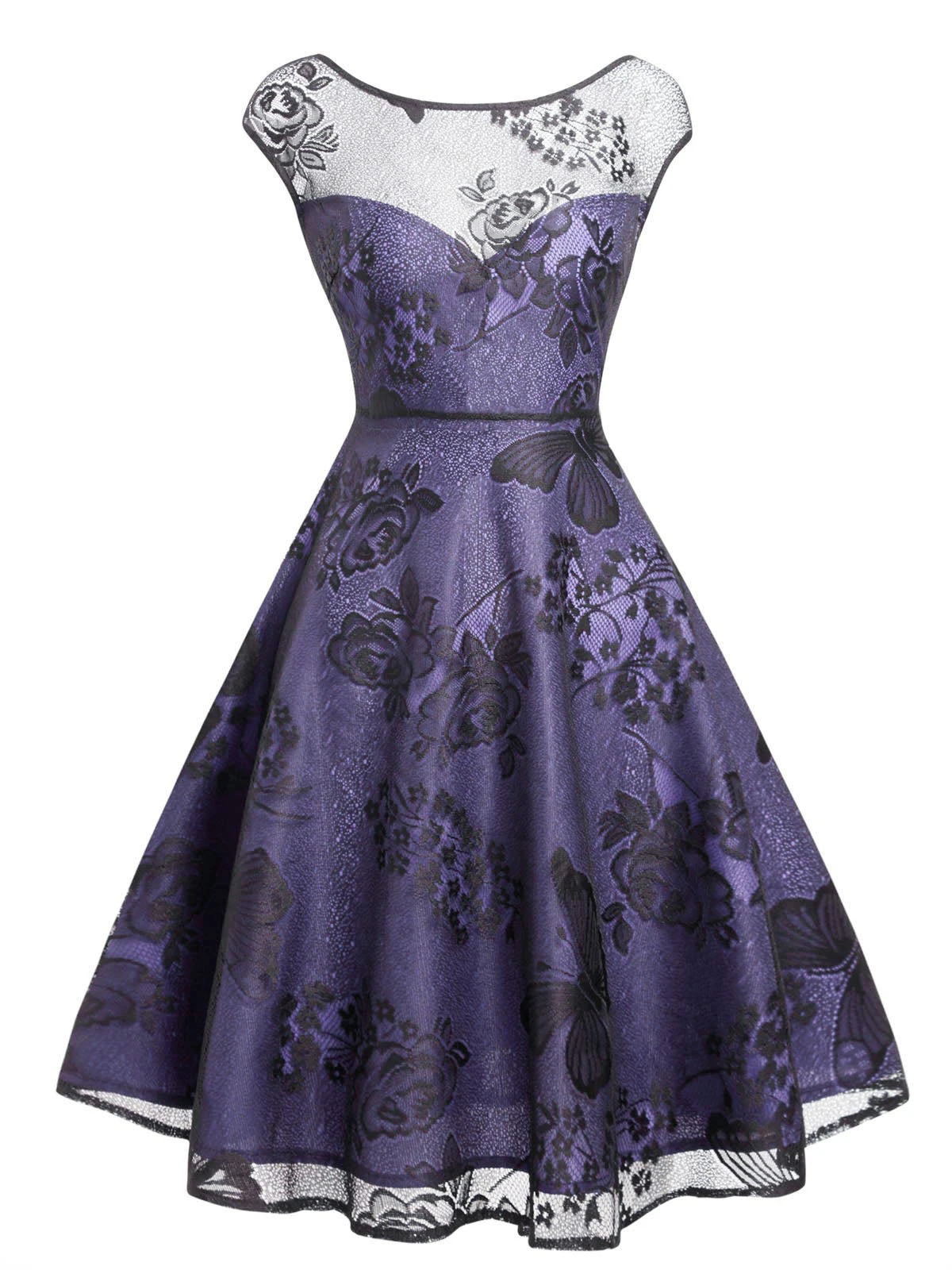 Purple 1950s Mesh Floral Swing Dress 3 Purple 1950s Mesh Floral Swing Dress