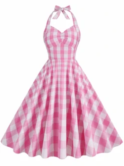 1950s Plaid Halter Swing Dress